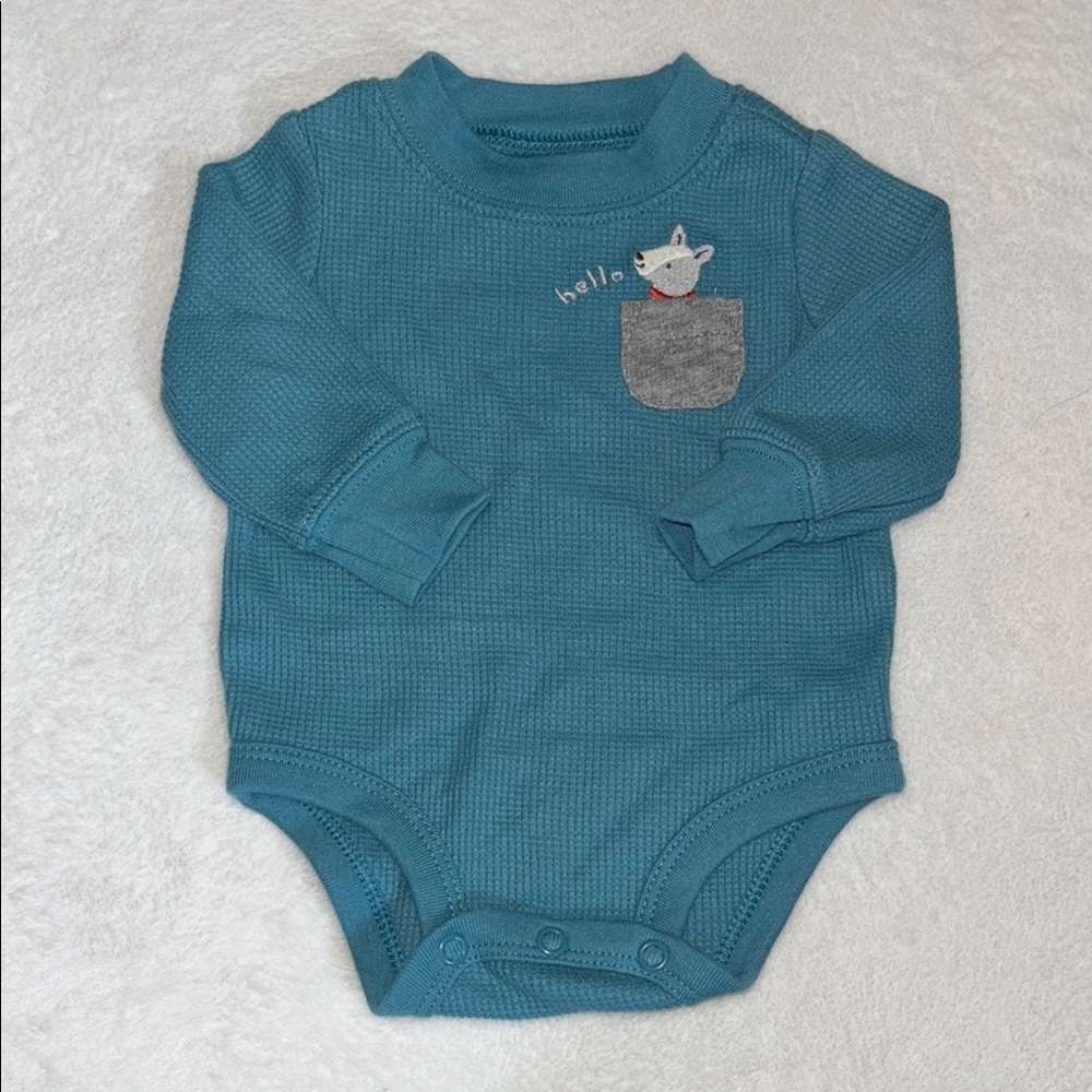 (3 for $10) carters Blue One Piece with Pocket Detail bodysuit newborn